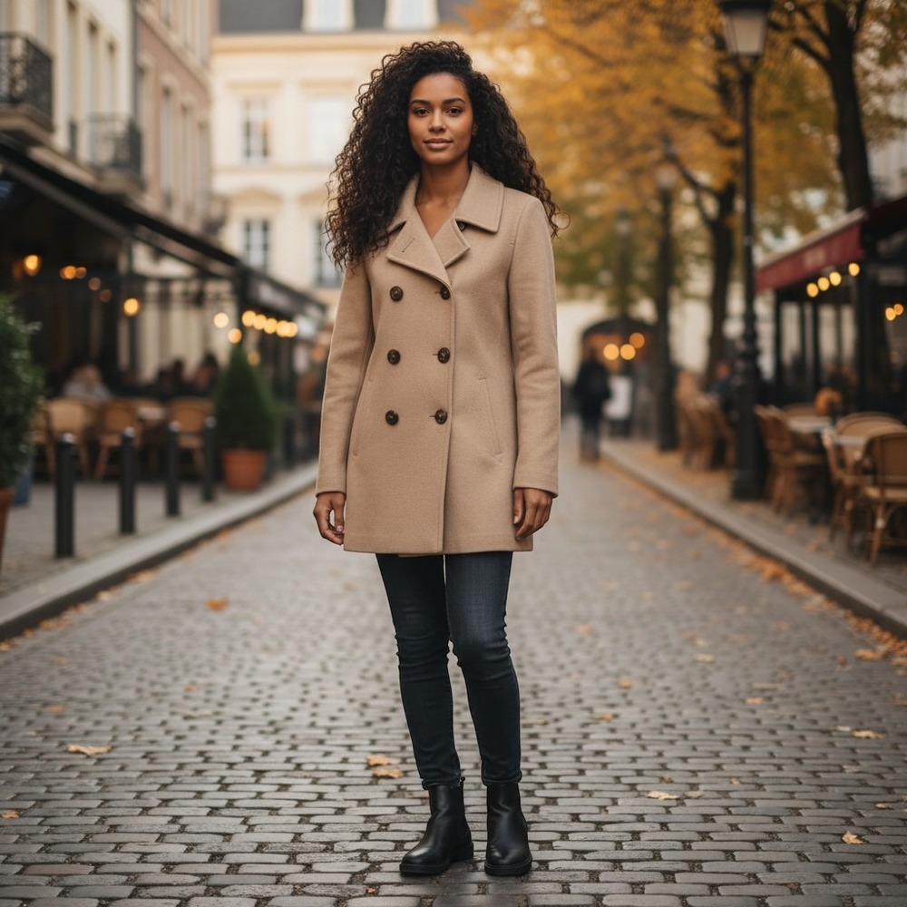 Old Navy Womens Medium Camel Tan Wool Blend Pea Coat Double Breasted‎ Jacket